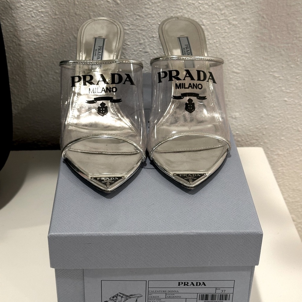 Prada pvc logo heels slides sz 37